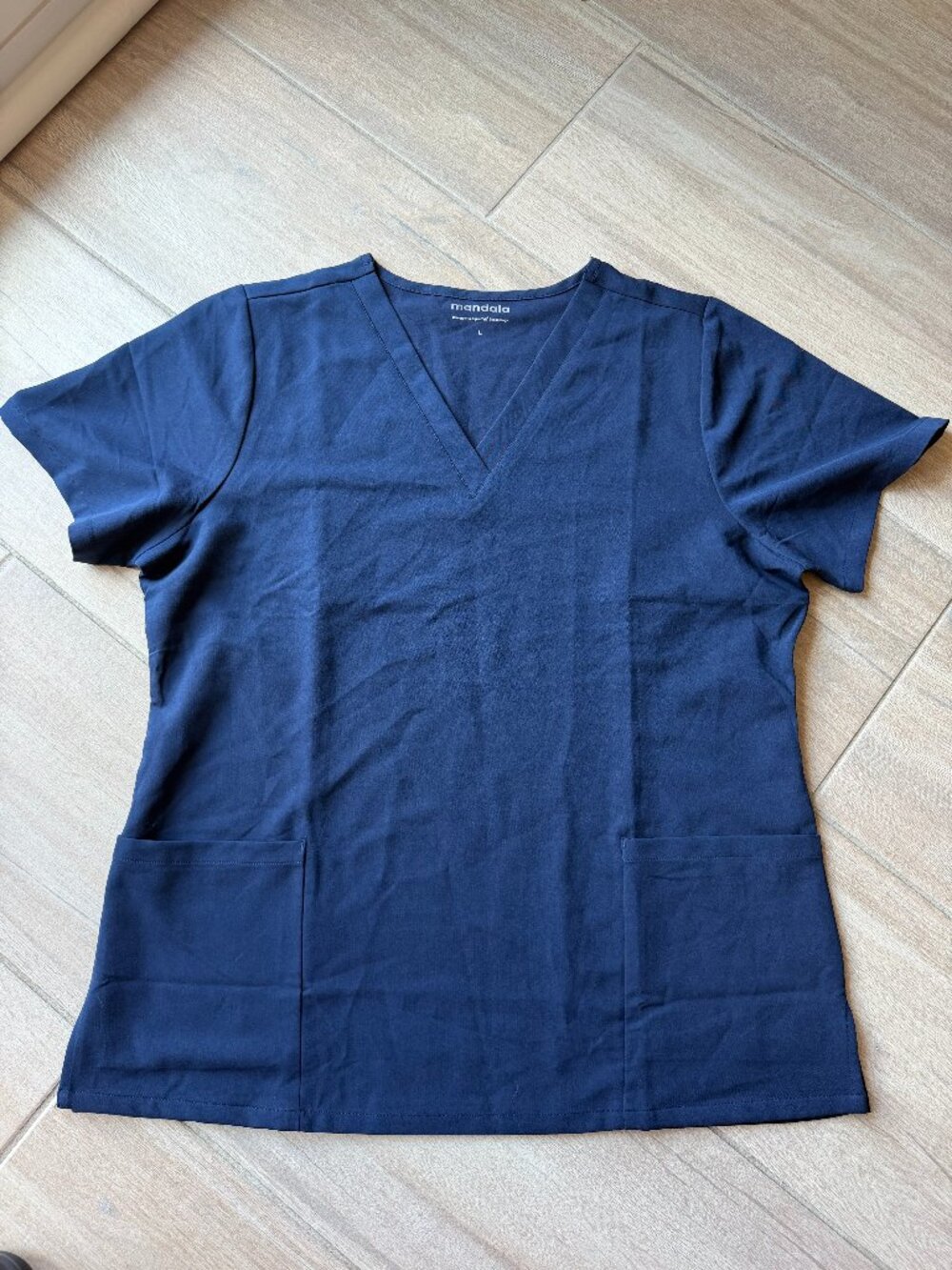 Mandala Navy V-Neck Scrub Top with Equa-Tek Technology - Size L